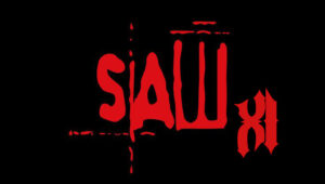 Saw XI movie logo featuring bold red text on a black background, representing the horror film franchise.